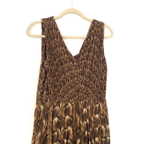 Talbots Feather Print Georgette Chiffon Sleeveless Lined Zip Midi Dress Fall 16P - Picture 3 of 9